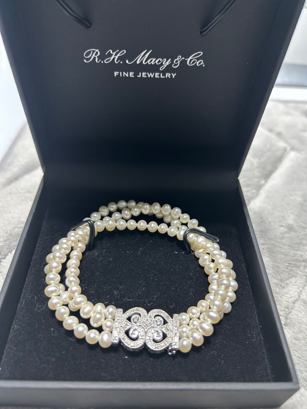 Macy's FW Cultured Button Pearl Bracelet, Sterling Silver and Diamond Clasp.
